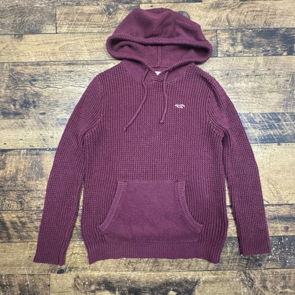 Hollister Waffle Knit Hoodie Pullover Burgundy Women's Size S